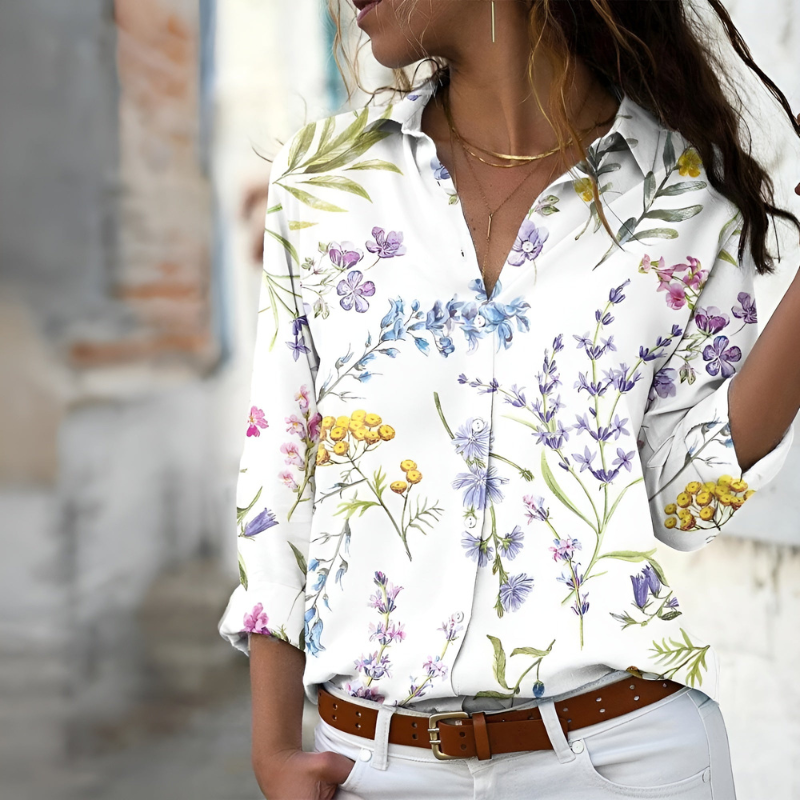 Blouse Femme – Coupe Ample – Tissu Respirant – Imprimé Fleuri – Manches Retroussées