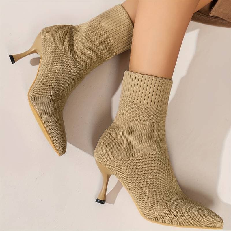 Bottines Femme - Talon Fin - Bout Pointu - Tissu Extensible Confortable