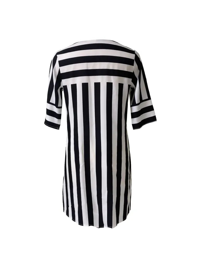 Robe Femme - Rayée - Coupe Droite Ample - Manches Mi-Longues - Col V Casual