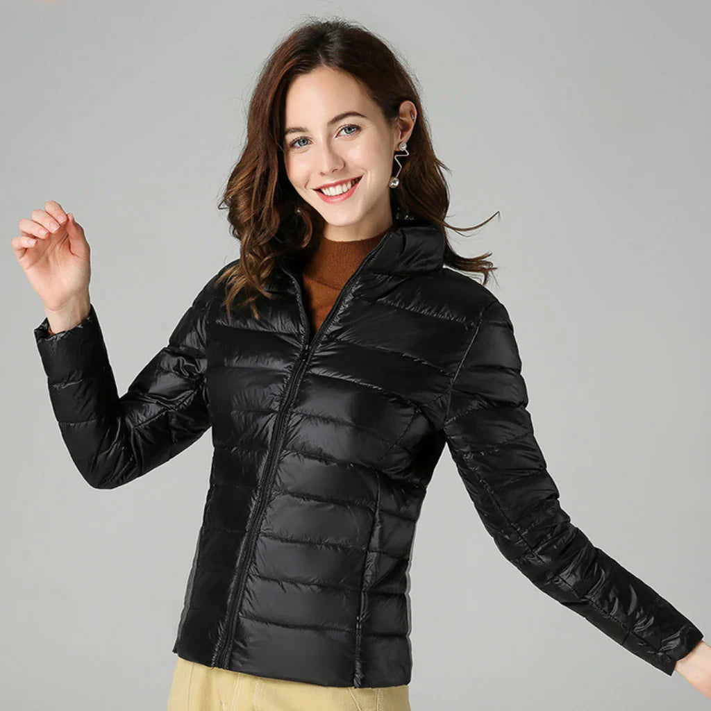 Veste matelassée femme – Coupe slim – Imperméable légère – Col montant – Mi-longue