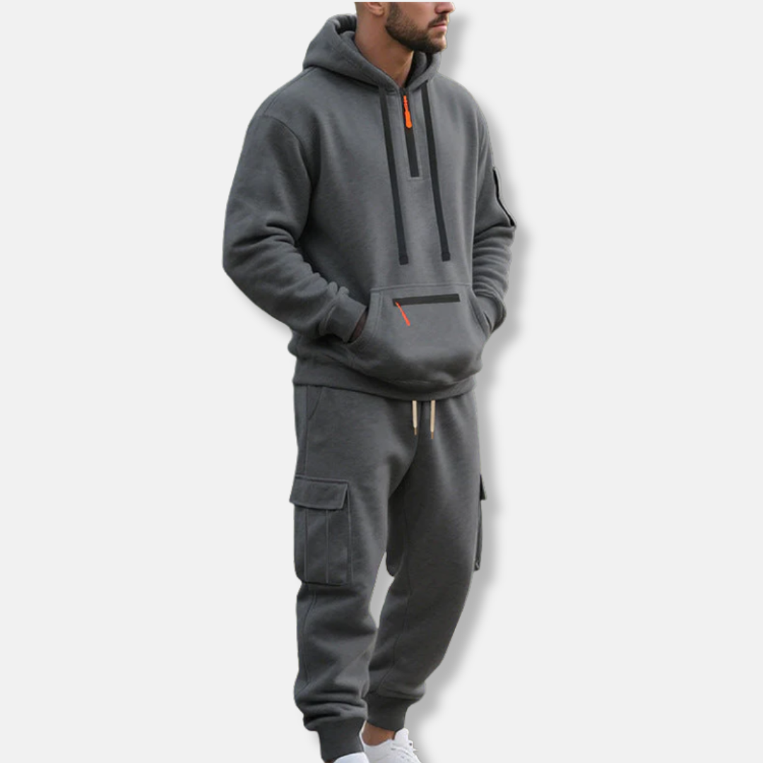 Survêtement homme – Hoodie ample demi-zip et joggers cargo à taille réglable