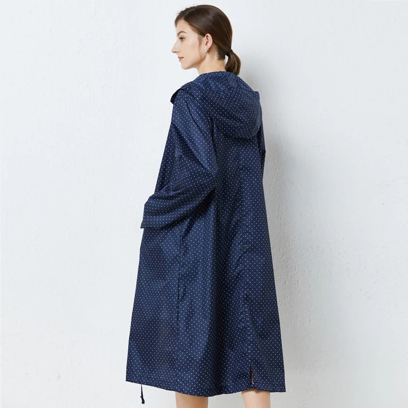 Veste imperméable femme – Coupe droite – Longue – Capuche – Poches à rabat