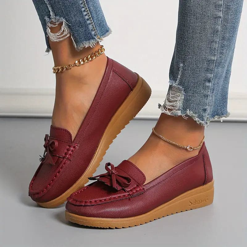 Mocassins Femme - Cuir Véritable - Bout Rond - Nœud Élégant - Confort Décontracté