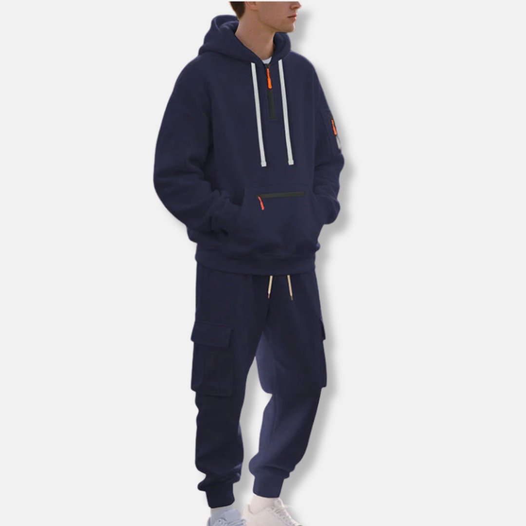 Survêtement homme – Hoodie ample demi-zip et joggers cargo à taille réglable