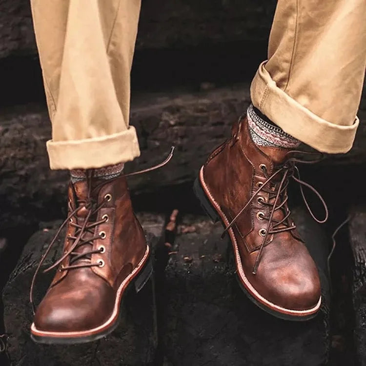 Bottes chukka homme – Cuir lisse – Semelle antidérapante – Lacets – Maintien cheville