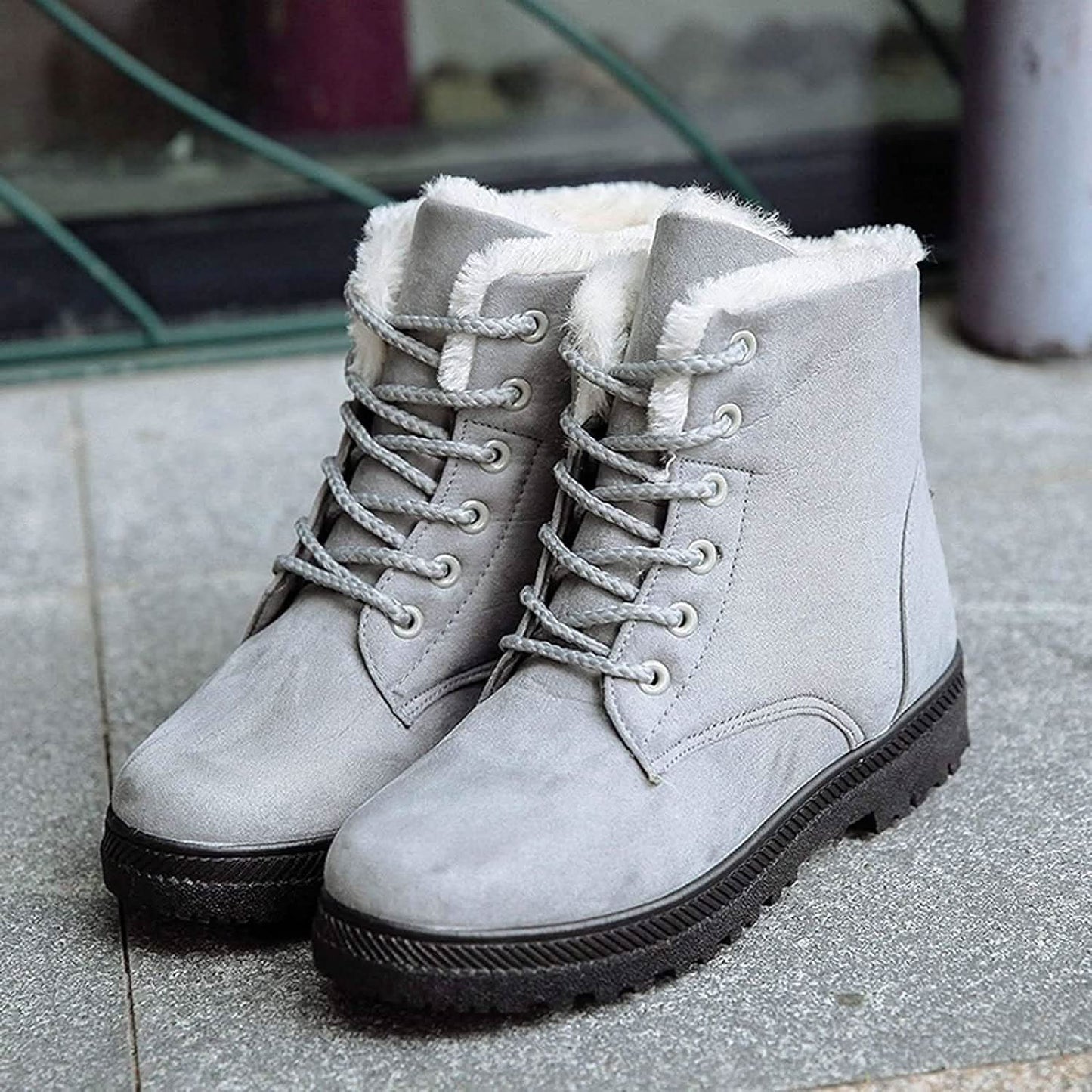 Bottes Femme - Suédées avec Doublure Chaude - Montantes à Lacets - Semelle Antidérapante