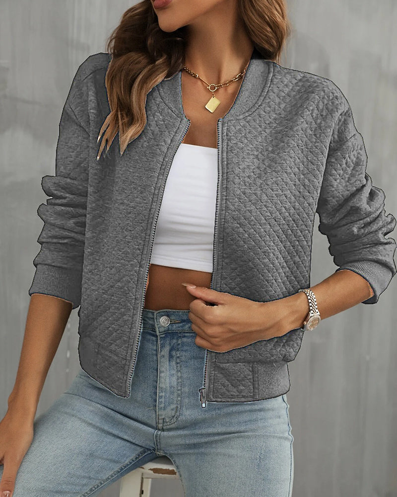 Veste bomber femme – Coupe courte – Matelassée – Fermeture zippée – Finitions côtelées