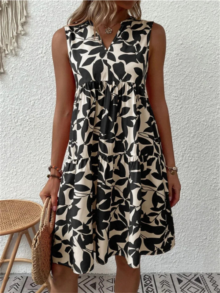Robe Femme Sans Manches – Coupe Décontractée – Tissu Respirant – Imprimé Volanté