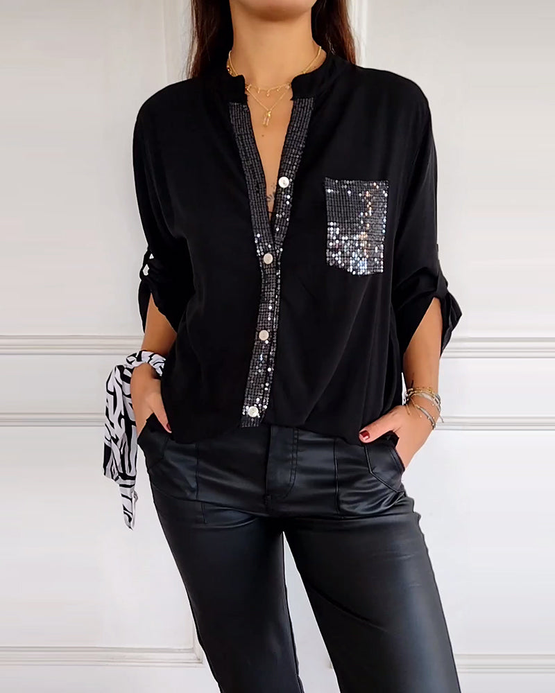 Blouse femme – Coupe décontractée – Détails sequins – Manches longues – Tissu respirant