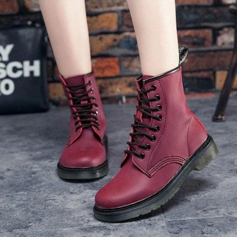 Bottines Femme - Style Combat - Lacets - Semelle Crantée Antidérapante - Confort Durable