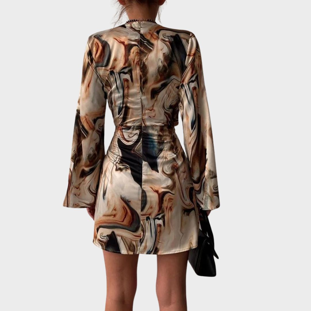 Robe Portefeuille Femme - Manches Longues - Encolure V - Coupe Ajustable - Imprimé Moderne