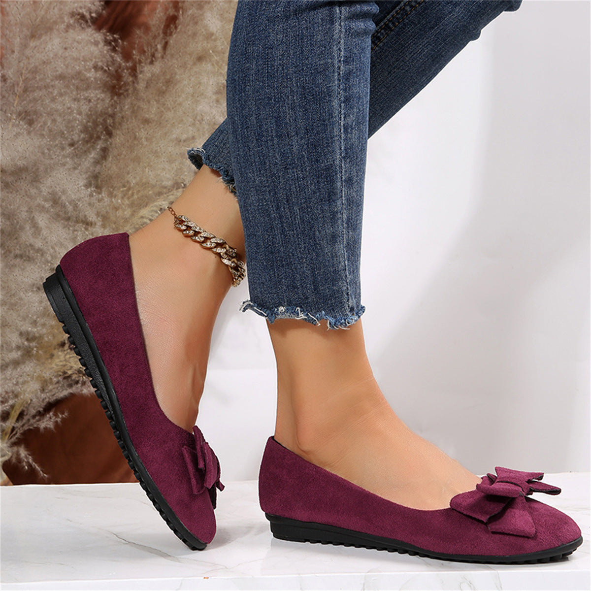 Ballerines femme – Suédine douce – Noeud élégant – Enfilage facile – Style décontracté