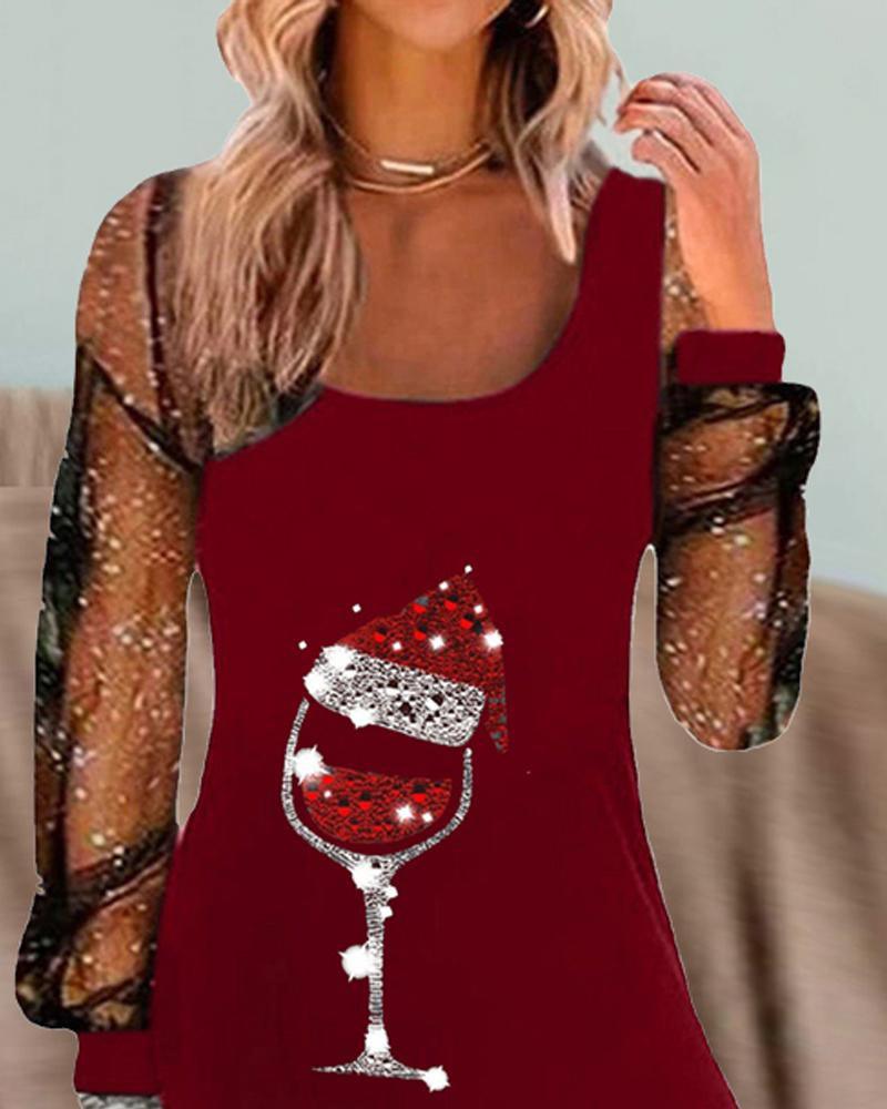 SOPHIA – Robe de Noël élégante avec imprimé verre de vin et coupe raffinée