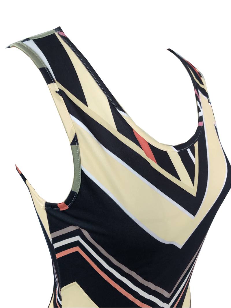 Robe Maxi Femme - Sans Manches - Fendue Côté - Coupe Moulante - Motif Géométrique