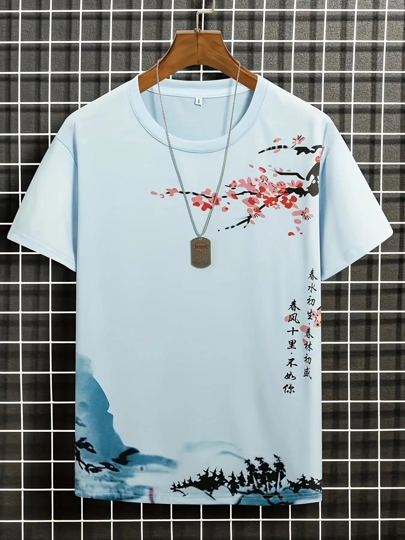 T-shirt Homme - Col Rond - Coupe Standard - Motif Artistique Style Asiatique - Manches Courtes