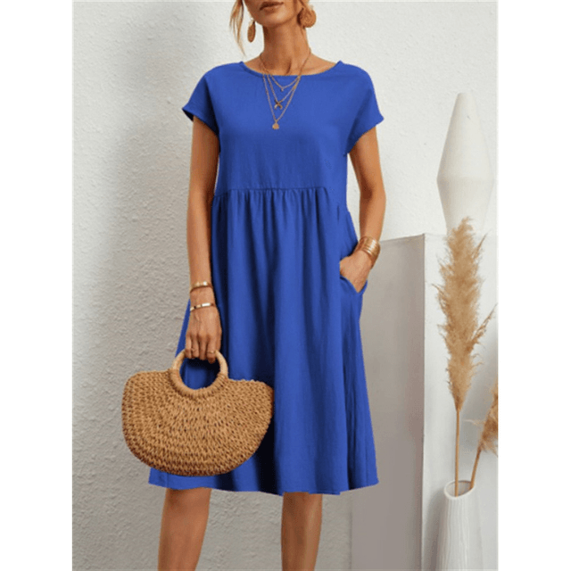 Robe midi d'été minimaliste pour femmes - Coton lin respirant et décontracté