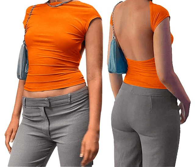 Top Court Femme – Ajusté et Extensible – Manches Courtes – Encolure Haute – Confortable