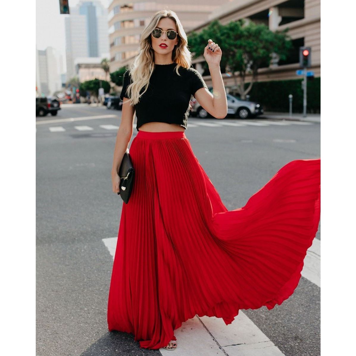 Jupe Longue Femme - Taille Haute - Plissée Fluide Élégante