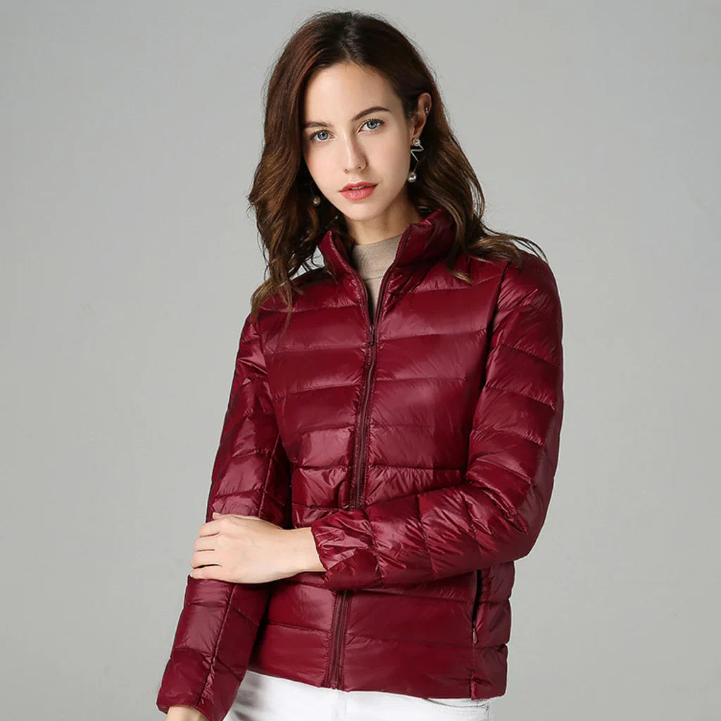 Veste matelassée femme – Coupe slim – Imperméable légère – Col montant – Mi-longue