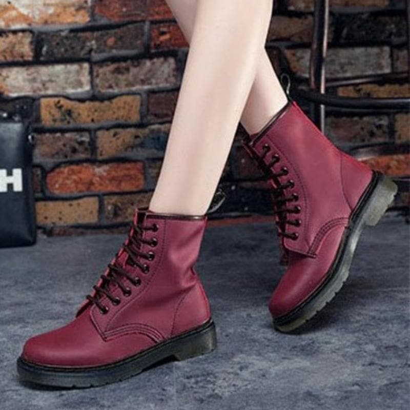 Bottines Femme - Style Combat - Lacets - Semelle Crantée Antidérapante - Confort Durable