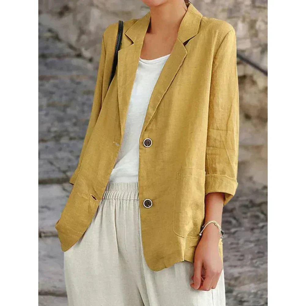 Blazer femme – Coupe décontractée – Fibres naturelles – Épaules structurées – Poches larges
