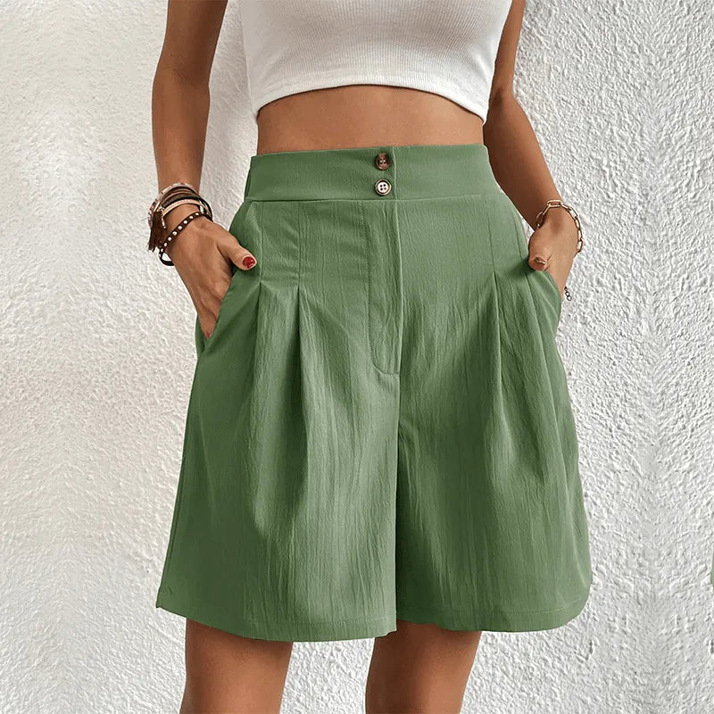 Short femme - Taille haute - Coupe ample - Tissu léger et respirant - Poches pratiques