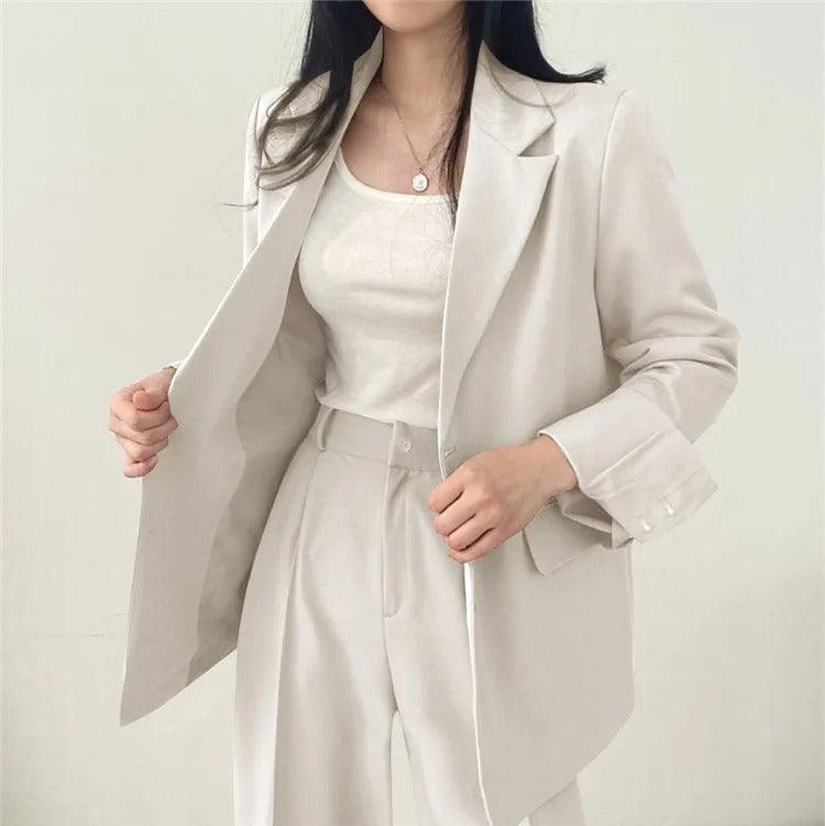 Blazer tailleur élégant et pantalon droit pour femmes - Style raffiné et confortable