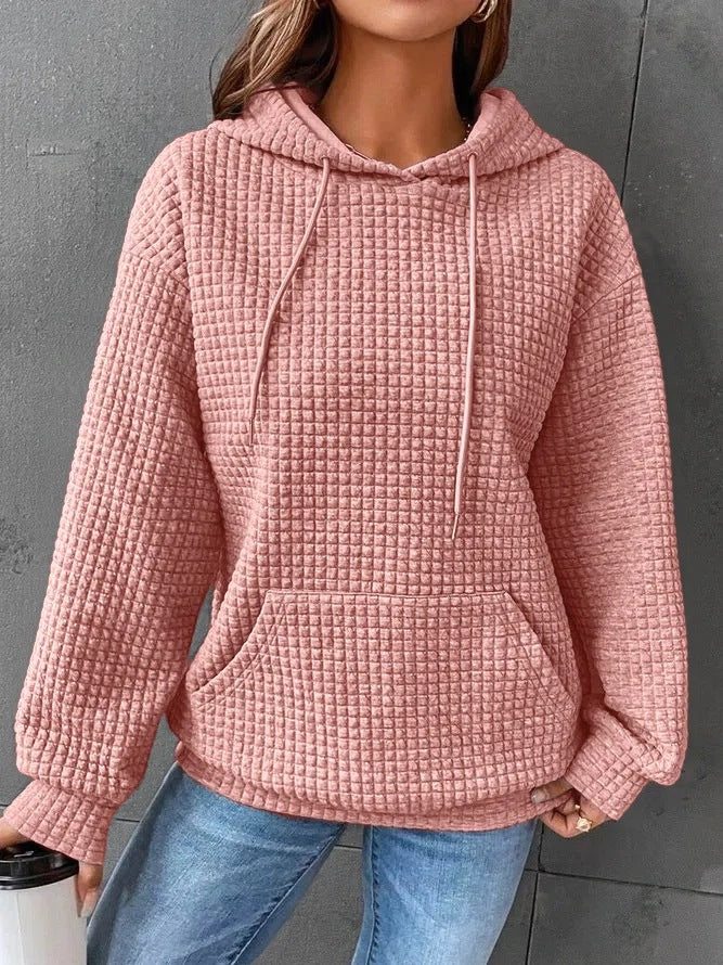 Sweat à capuche matelassé femme – Coupe décontractée – Poche kangourou – Coton doux