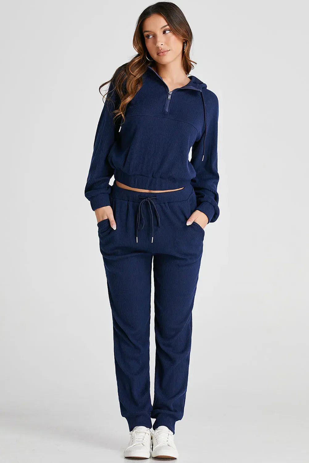 Ensemble Loungewear Femme - Haut Zippé Col Montant - Pantalon Taille Élastique