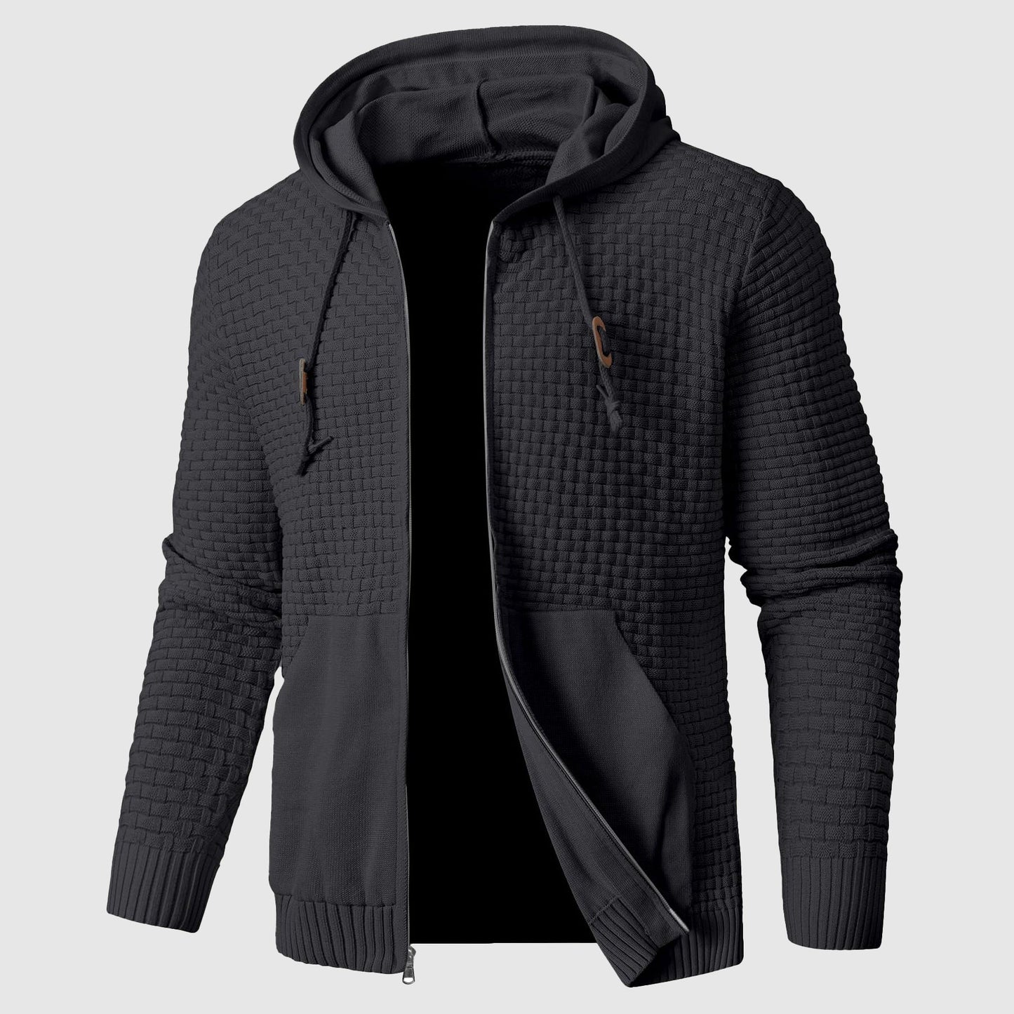 Veste à capuche homme – Maille gaufrée – Coupe regular – Fermeture zippée – Poches devant