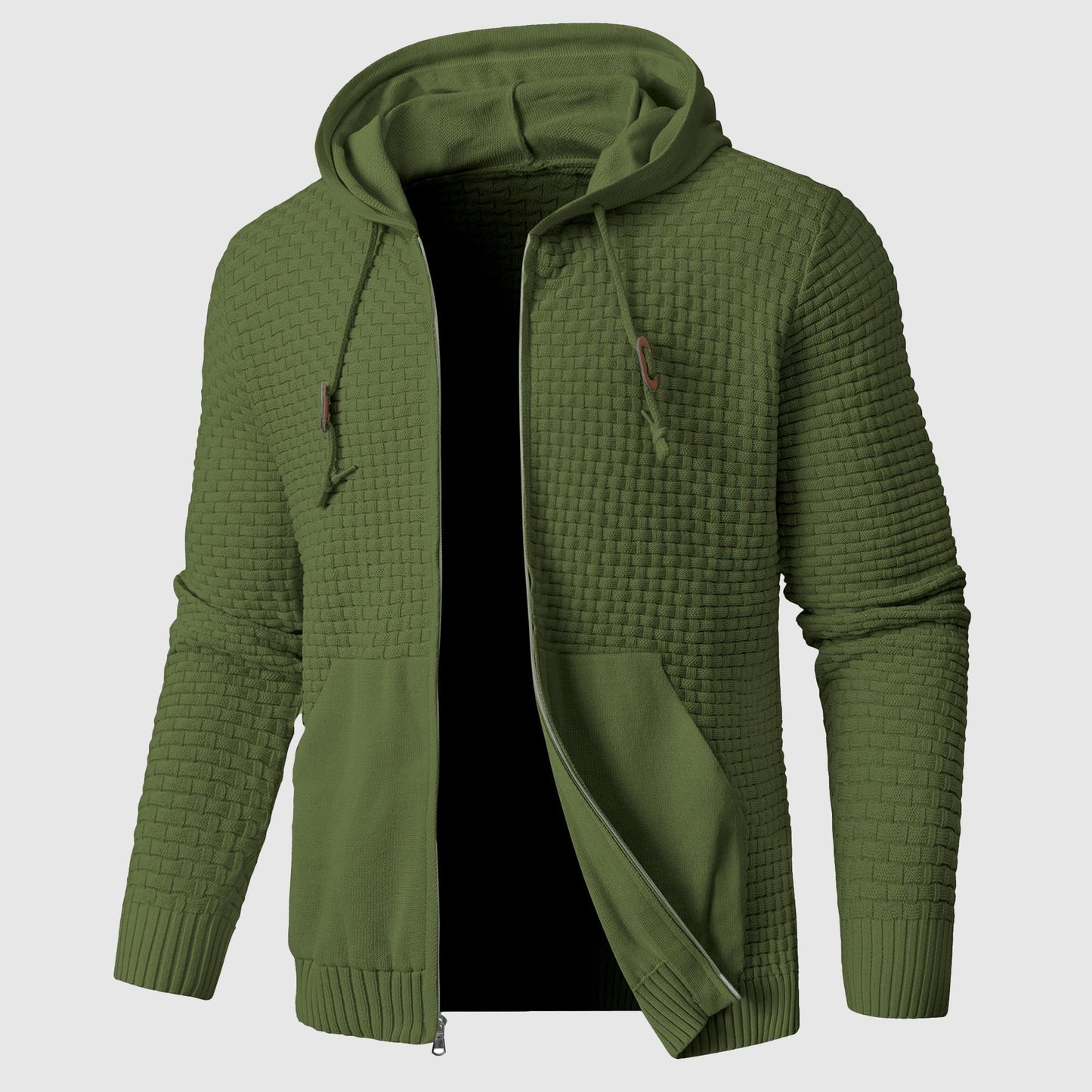 Veste à capuche homme – Maille gaufrée – Coupe regular – Fermeture zippée – Poches devant