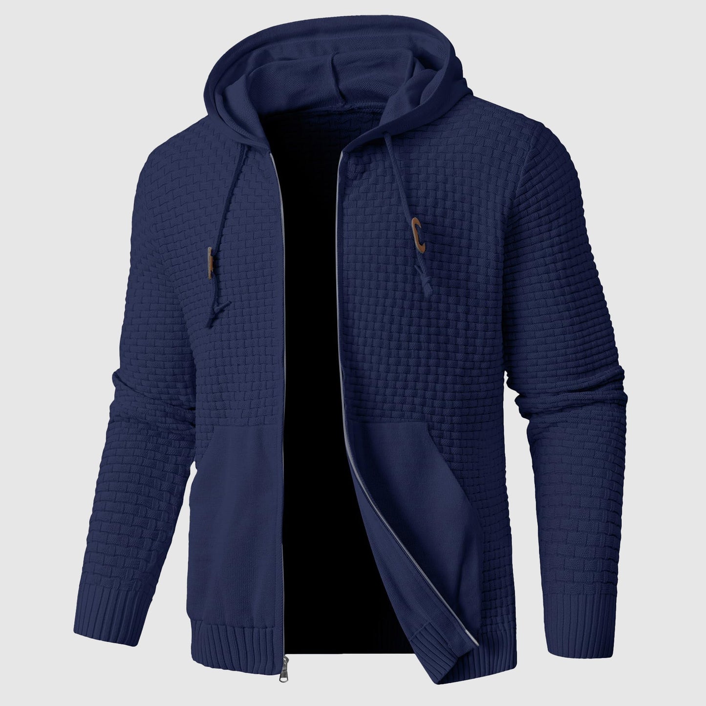 Veste à capuche homme – Maille gaufrée – Coupe regular – Fermeture zippée – Poches devant