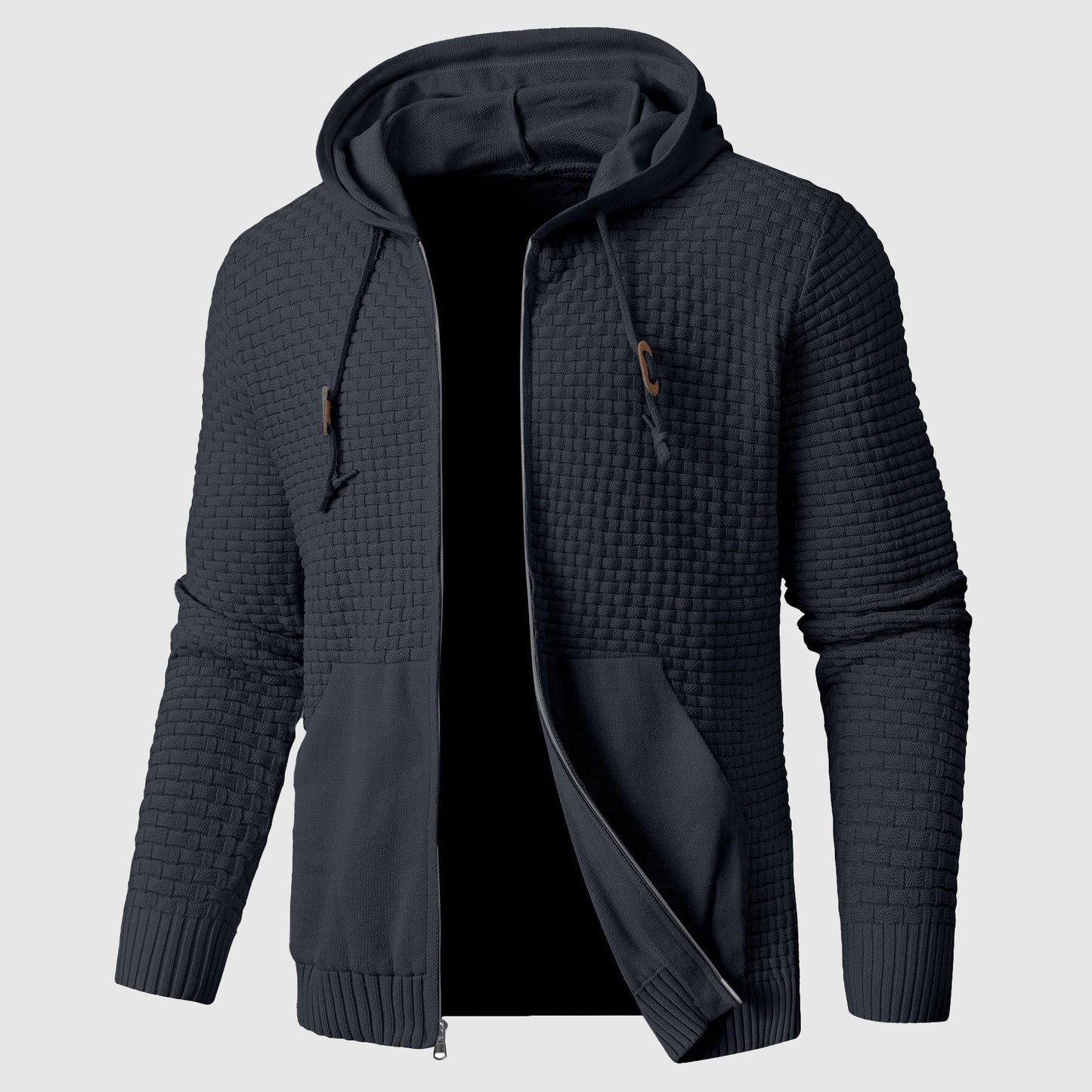 Veste à capuche homme – Maille gaufrée – Coupe regular – Fermeture zippée – Poches devant