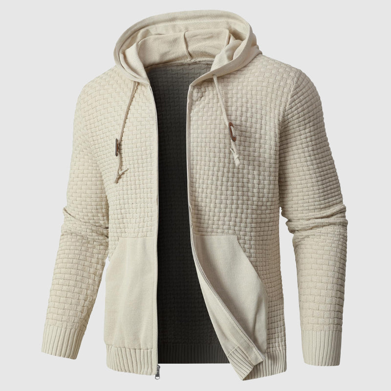 Veste à capuche homme – Maille gaufrée – Coupe regular – Fermeture zippée – Poches devant