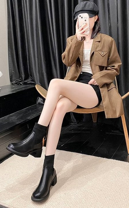 Bottes chaussettes fines extensibles pour femme - Confort et élégance