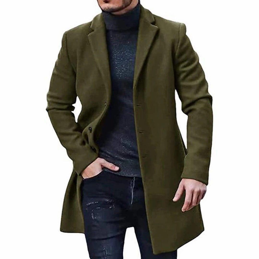 Manteau homme – Coupe ajustée – Laine mélangée – Col tailleur – Longueur genou