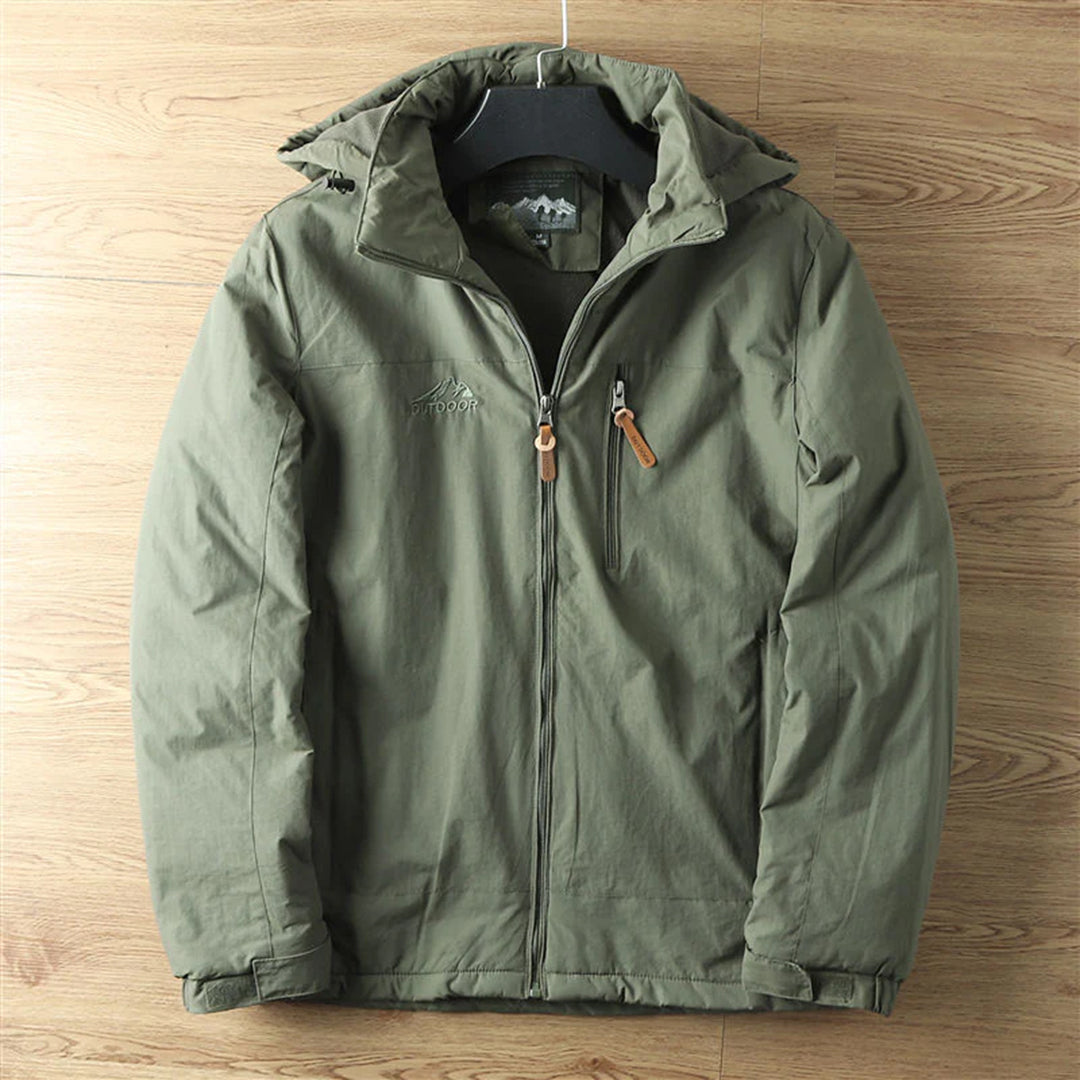 Veste homme outdoor – Coupe standard – Déperlante – Doublure polaire – Capuche – Poches zippées