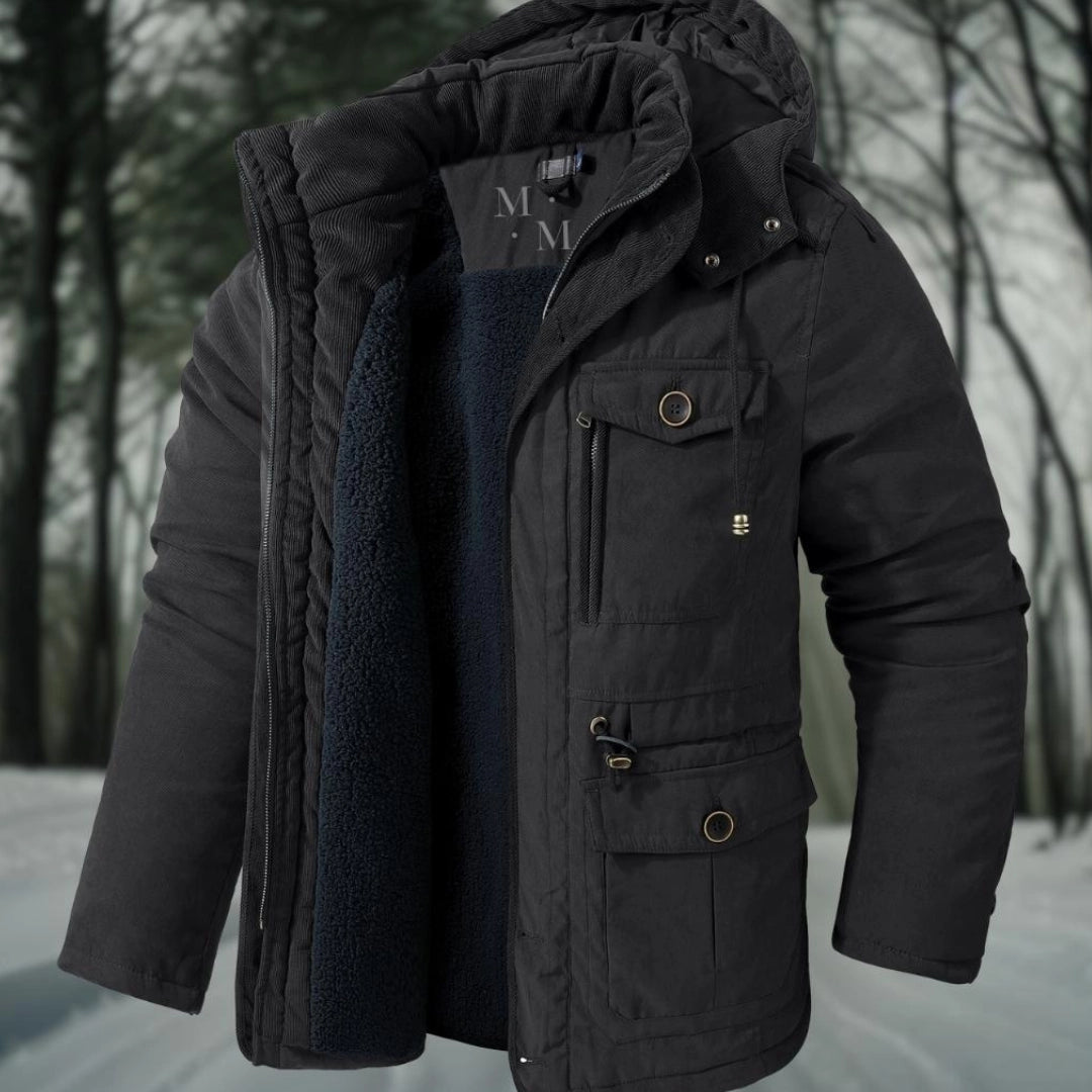 Homme Parka - Tissu Tissé - Coupe Regular - Col Montant Avec Capuche - Doublure Sherpa