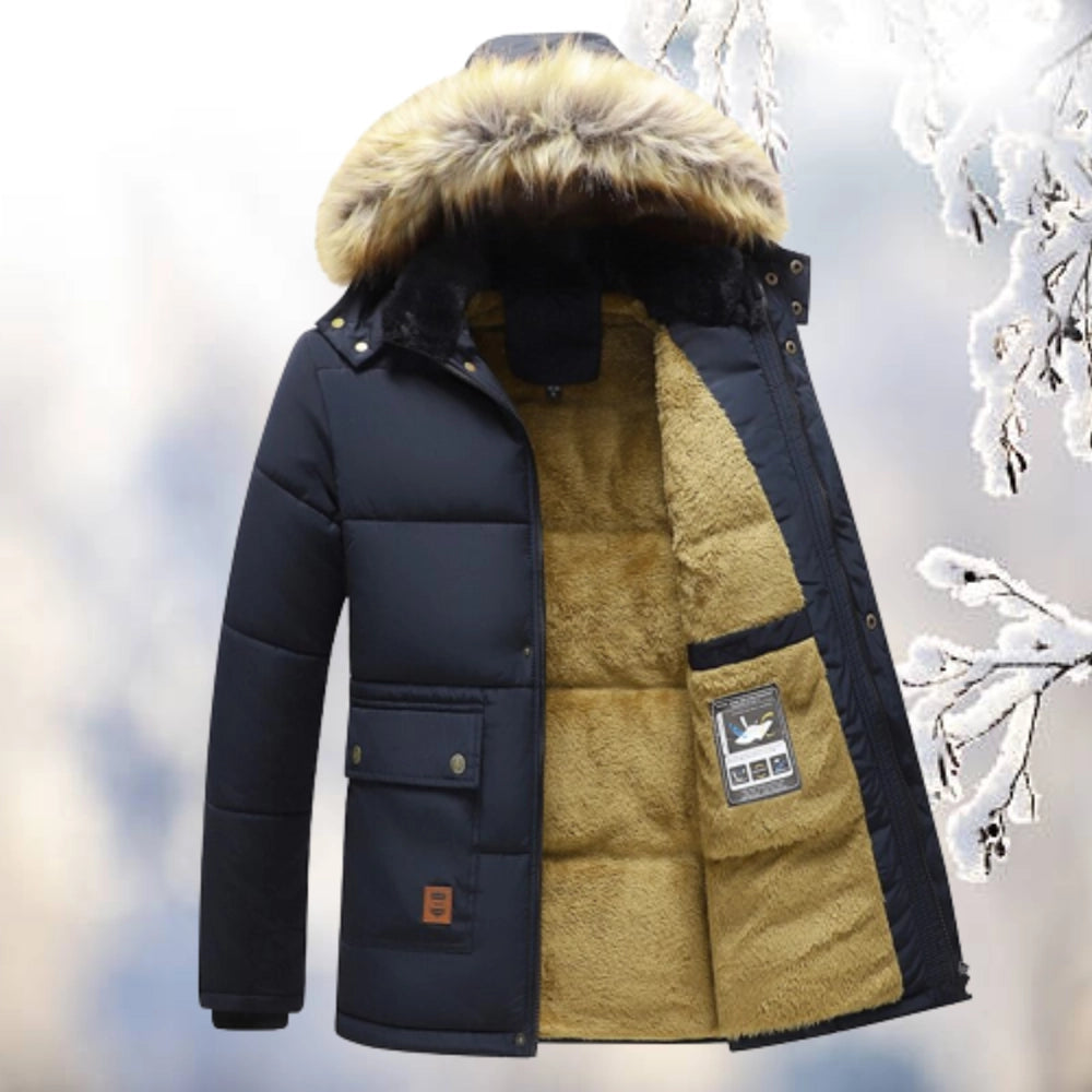 Homme Parka - Tissu Tissé - Coupe Décontractée - Longueur Mi-Cuisse - Capuche Fourrée