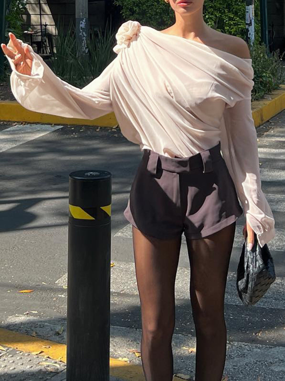 Blouse Femme - Asymétrique Une Épaule - Drapée Élégante - Manches Longues Fluides