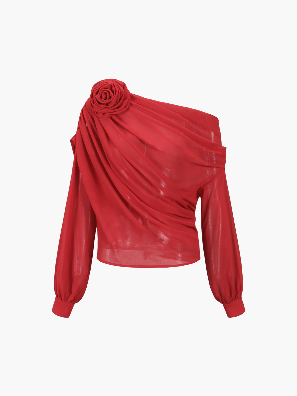 Blouse Femme - Asymétrique Une Épaule - Drapée Élégante - Manches Longues Fluides
