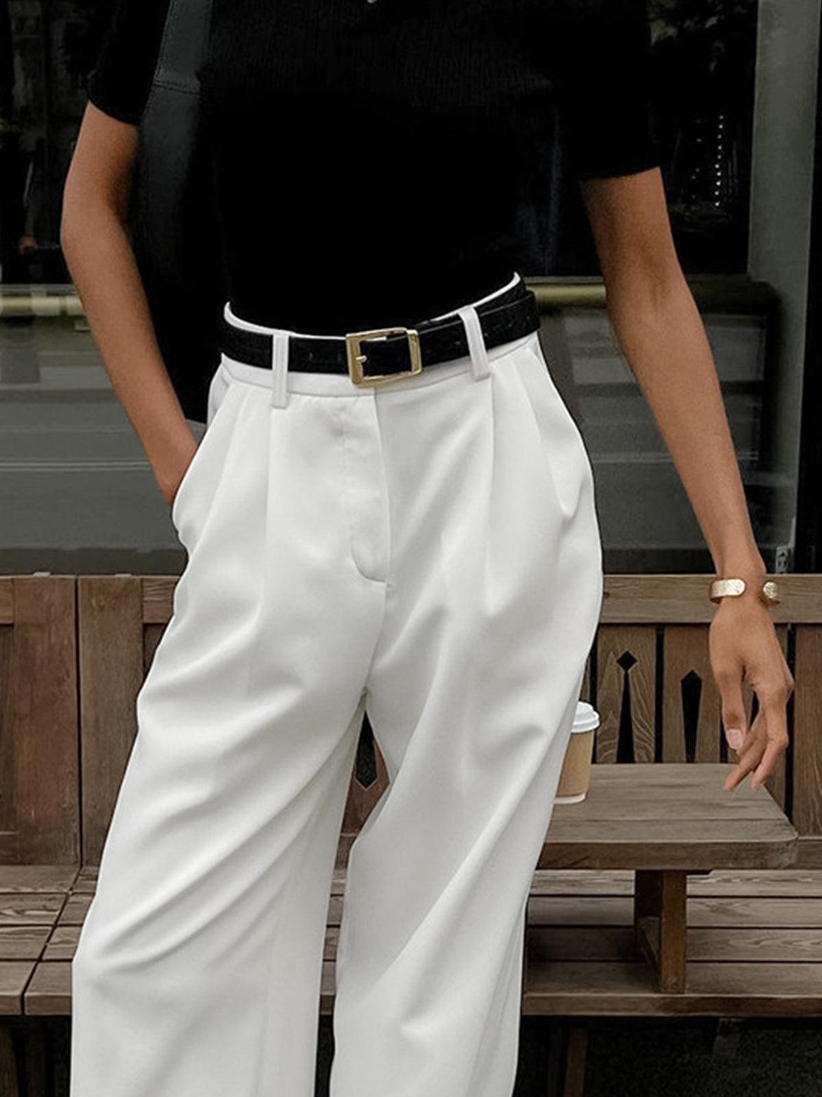Pantalon plissé à jambes larges pour femme - Élégant et confortable