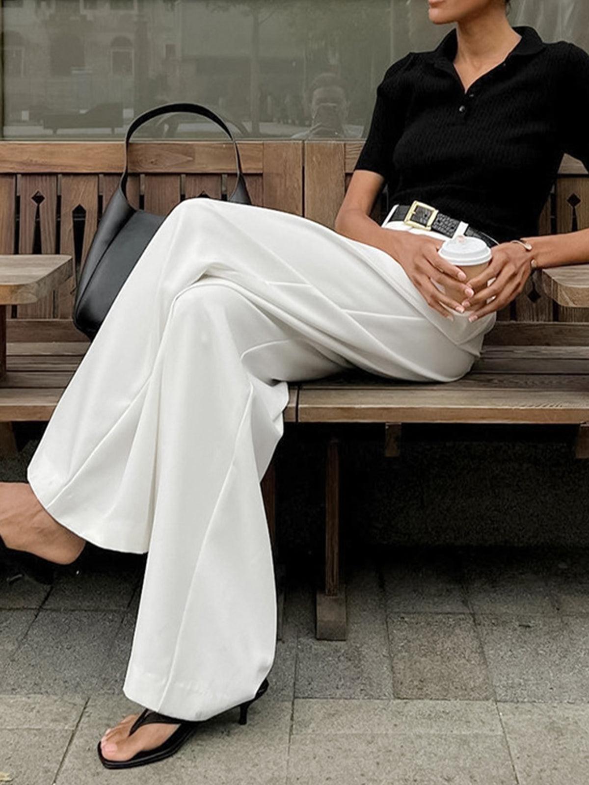 Pantalon plissé à jambes larges pour femme - Élégant et confortable