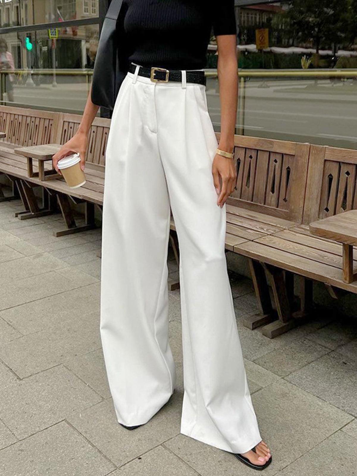 Pantalon plissé à jambes larges pour femme - Élégant et confortable