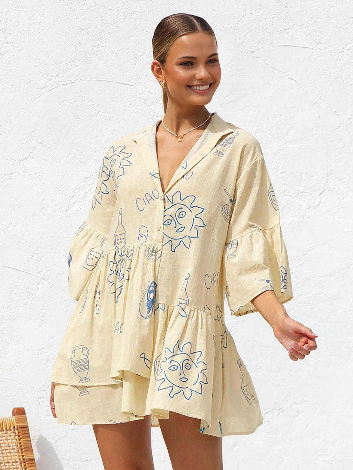 Robe décontractée à imprimé estival pour femme - Tissu léger et respirant