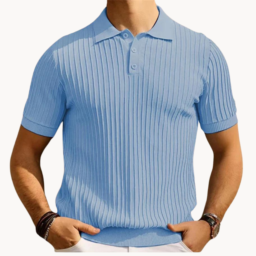 Polo Homme - Maille Côtelée - Coupe Slim - Manches Courtes - Style Moderne