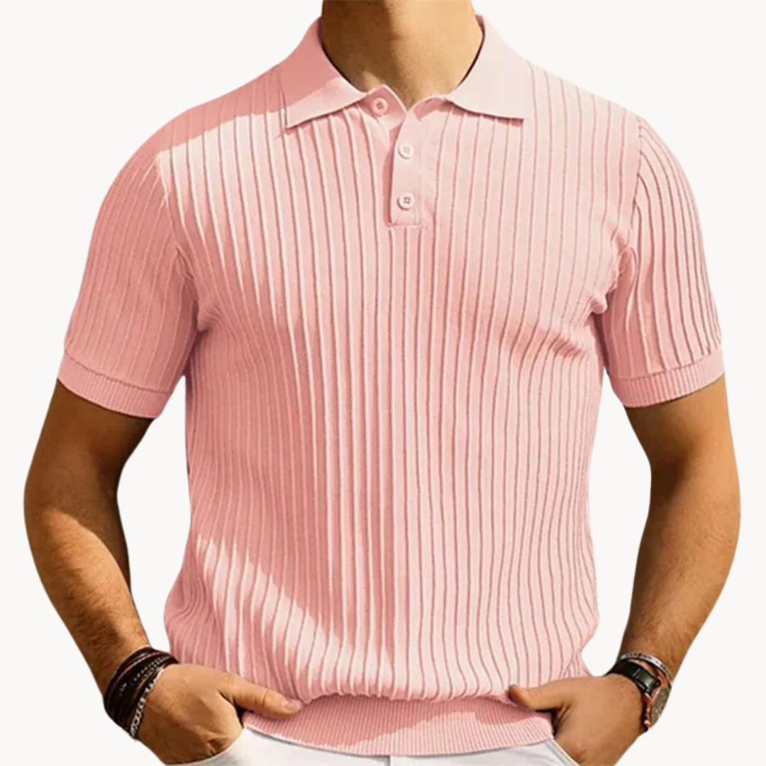 Polo Homme - Maille Côtelée - Coupe Slim - Manches Courtes - Style Moderne