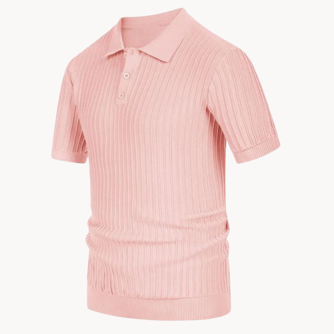 Polo Homme - Maille Côtelée - Coupe Slim - Manches Courtes - Style Moderne