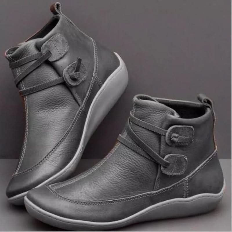 Bottes Femme - Cuir Texturé - Fermeture Ajustable - Semelle Antidérapante Casual