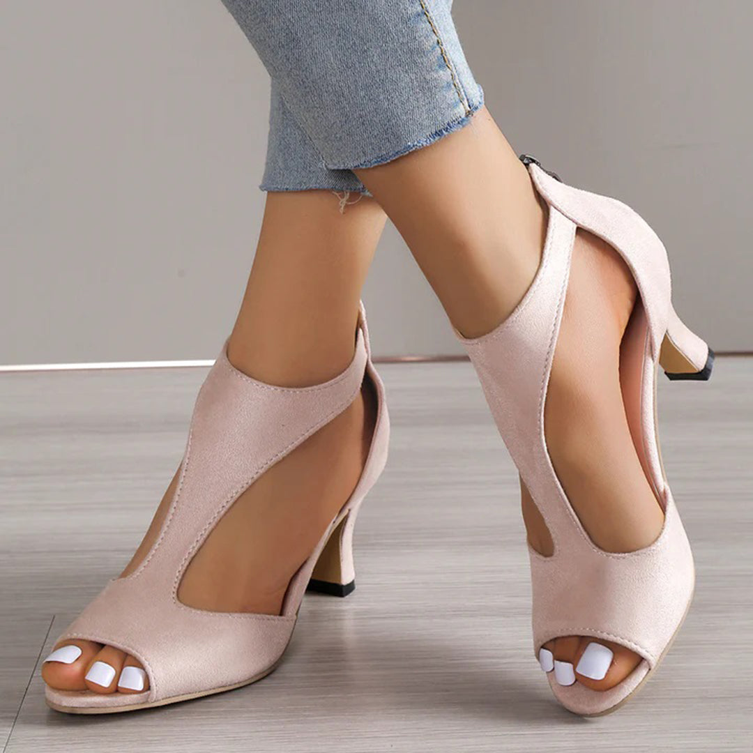 Sandales À Talons Femme - Bout Ouvert - Découpe Latérale - Fermeture Zippée